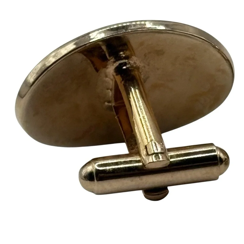 Vintage Hickok Cufflinks USA Gold Tone MCM‎ Oval Abstract Pattern Bullet Back
